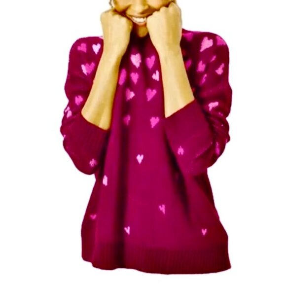 Lilly Pulitzer Elizabelle Sweater Mulberry Ombre Heart Jacquard Womens Sz XS NEW - Picture 3 of 12